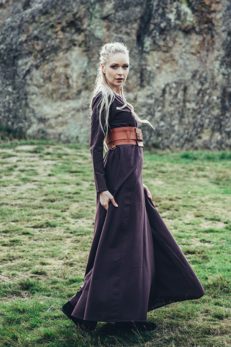 Lina-alusmekko, pitkähihainen mekko, ruskea, kuvakulma 2