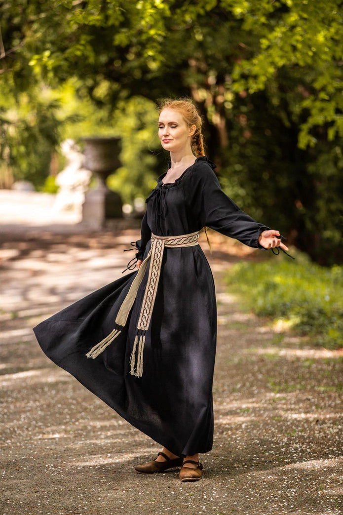 Eleena-kangasvyö, kuvioitu puuvillavyö, luonnonvalkoinen