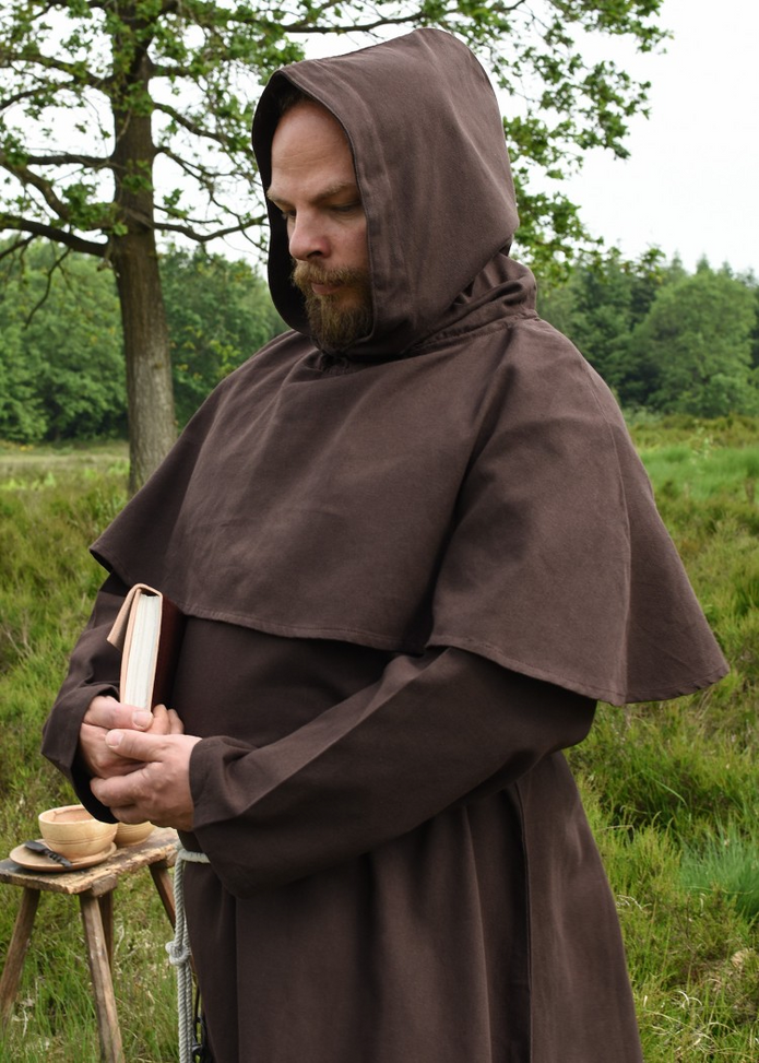 Benedikt-munkinkaapu, pitkä hupullinen puuvillakaapu, kuvakulma 2